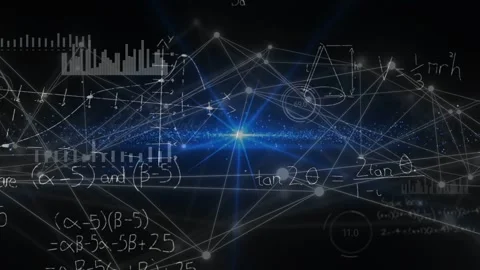Central blue core pulsing, nodes redrawing links and formulas appearing, Stock Footage 335761873