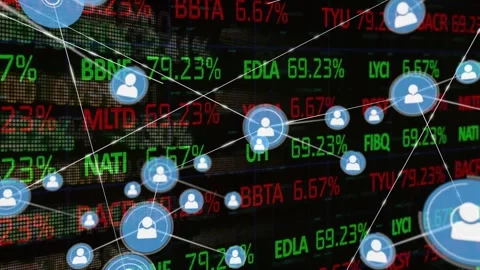 Central blue node appearing, nearby nodes spawning and linking showing network Video stock 326974242