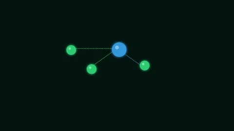 A central blue node connected to three smaller green nodes on black backgroun Video stock 338310549