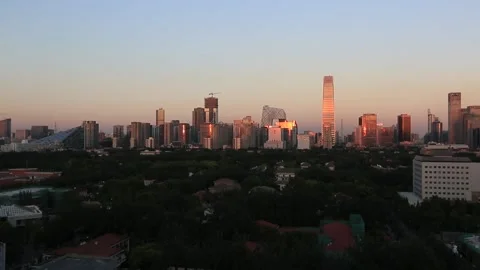 Central Business District (CBD) at sunset in Beijing Stock Footage 203141156