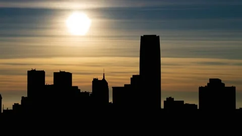 Central Business District at Sunset in Oklahoma City, Time Lapse with Clodus Stock Footage 183845900