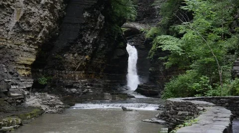 Central Cascade, Watkins Glen State Park, New York 1080/30 16s Stock Footage 39963308