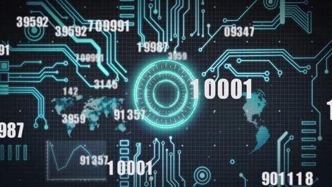 Central circular hub receiving data streams, aggregating numbers, updating Stock Footage 332686040