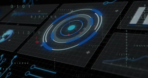 Central circular HUD being animated after data surge, rings pulsing as code Stock Footage 321800418