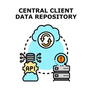 Central client data repository cloud management system Stock Illustration
