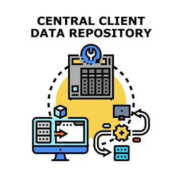 Central client data repository management system concept Illustrazione stock