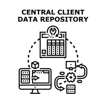 Central client data repository management system concept Stock Illustration