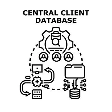 Central client database management system and data communication 库存插图