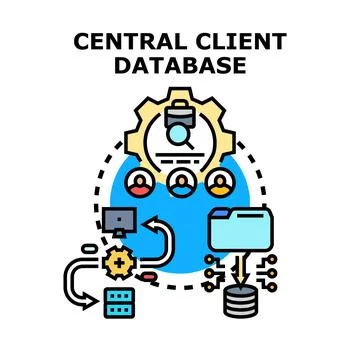 Central client database management system and data communication 스톡 일러스트