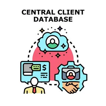 Central client database managing customer relationship data Stock Illustration