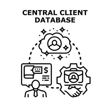 Central client database managing customer relationship data Stock Illustration