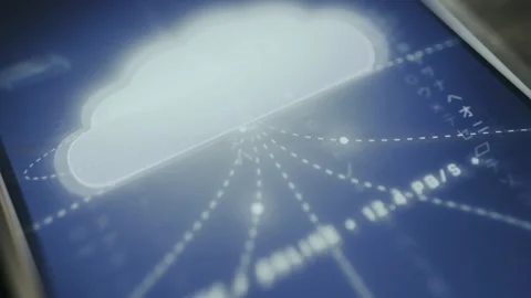 Central cloud icon connected to various points via dotted lines Stock Footage 335484174