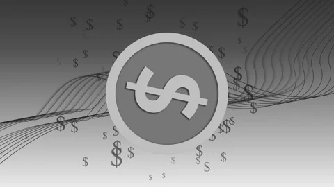 Central coin with dollar sign over wavy lines and scattered dollar symbols .. Stock Footage 335113684