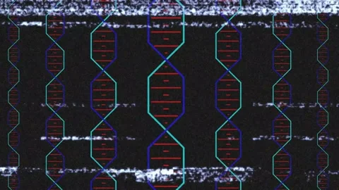 Central column reacting to static pulse, shifting teal outlines and red hatch, Stock Footage 321161825