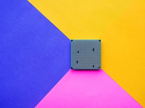 Central Computer Processor. CPU on geometric background. Colorful copy space. Stock Photos