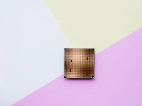 Central Computer Processor. CPU on geometric background. Colorful copy space. Stock Photos