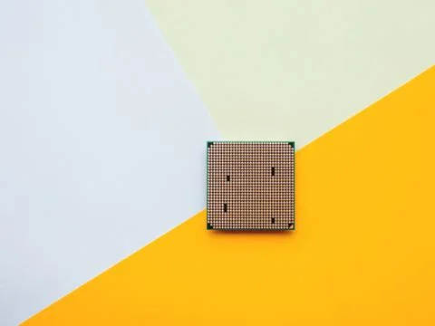 Central Computer Processor. CPU on geometric background. Colorful copy space. Stock Photos