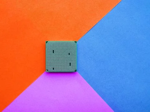 Central Computer Processor. CPU on geometric background. Colorful copy space. Stock Photos