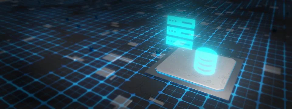 Central Computer Processors with Storage and Disks CPU concept. 3d rendering, Stock Illustration