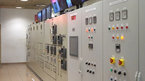 Central computer at a recycling plant. A computer for monitoring emissions Stock Footage 122939872