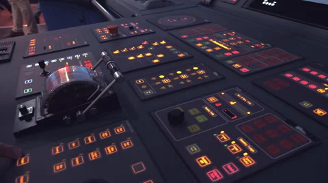 Central control panel with illuminated buttons and lever arm Stock Footage 68353681