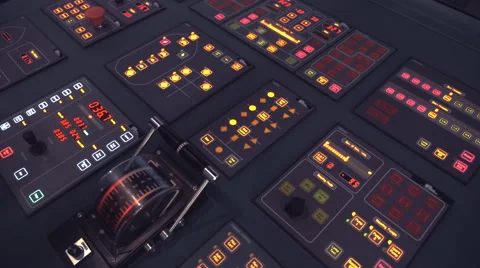 Central control panel with illuminated buttons and lever arm Stock Footage 68353759