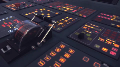 Central control panel with illuminated buttons and lever arm Stock Footage 68353765