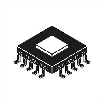 Central cpu processor icon in flat style. Microprocessor silhouette vector .. Illustrazione stock