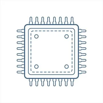 Central cpu processor icon in outline stroke flat style. Microprocessor vec.. Stock Illustration