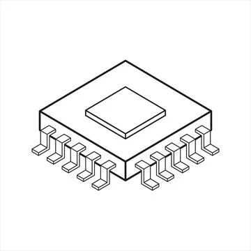 Central cpu processor icon in outline stroke flat style. Microprocessor vec.. Stock Illustration