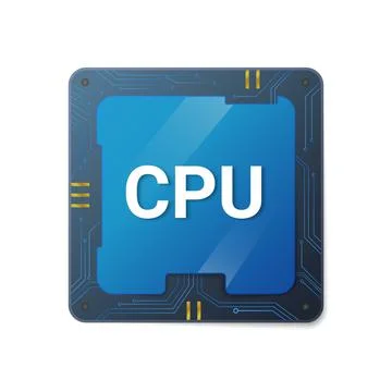 Central cpu processor. Microprocessor blue chip with lines for connecting Stock Illustration