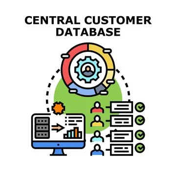Central customer database managing client information efficiently Stock Illustration