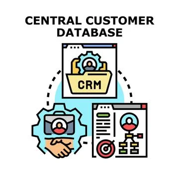 Central customer database managing client relationships and marketing Stock Illustration