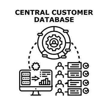 Central customer database managing client information efficiently Stock Illustration