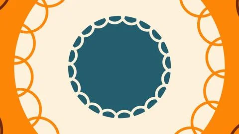 Central dark teal circle bordered by light ring pattern, surrounded by bold o 库存插图