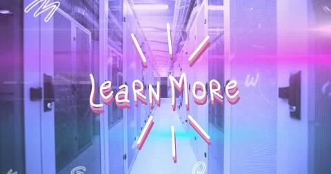 Central data center aisle showcasing white server cabinets, network switches, Stock-Fotos