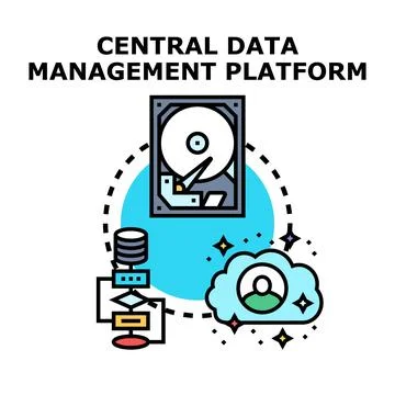 Central data management platform organizing business information イラスト素材