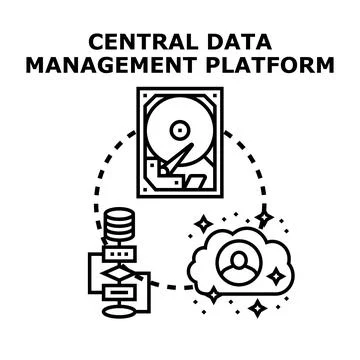 Central data management platform organizing business information Stock Illustration
