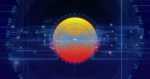 Central data orb receiving pulse, pulsing flare and rippling circuits, Stock Footage 330741776