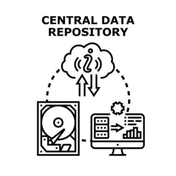 Central data repository network storing and analyzing information 스톡 일러스트