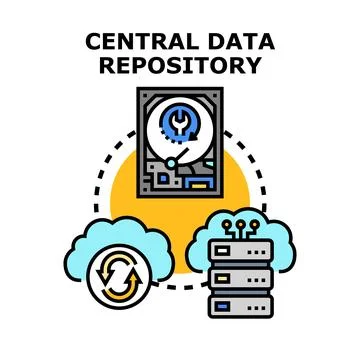 Central data repository storing and managing information in cloud Illustrazione stock