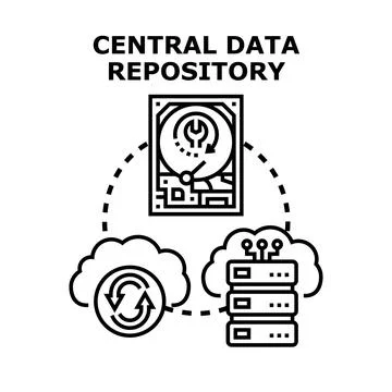 Central data repository storing and managing information in cloud Illustrazione stock