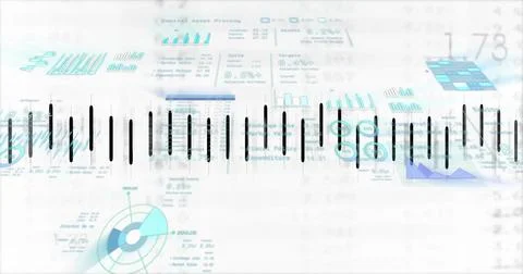 Central data ribbon reacting to live feed, shifting waveform and moving blue bar イラスト素材