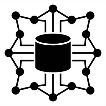 Central data server connected to peripheral network nodes icon 8K ultra quali Illustrazione stock