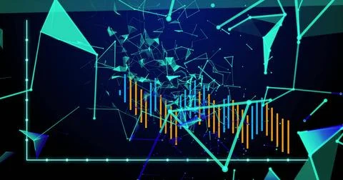Central data visualization graph floating in digital space, with cyan network Stock Illustration