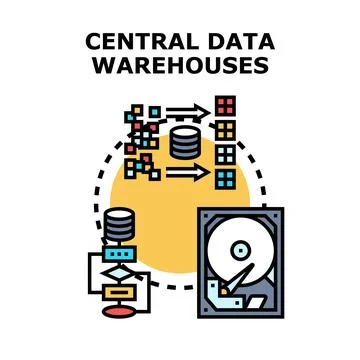 Central data warehousing processing and analysis concept Stock Illustration