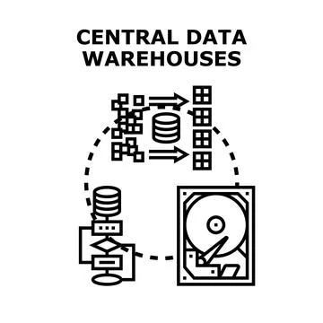 Central data warehousing processing and analysis concept Stock Illustration