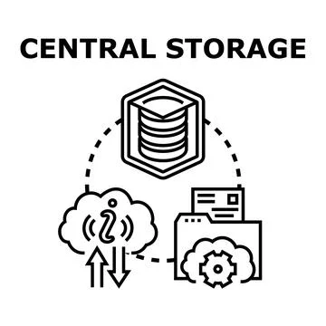 Central database storage cloud computing data network system Stock Illustration