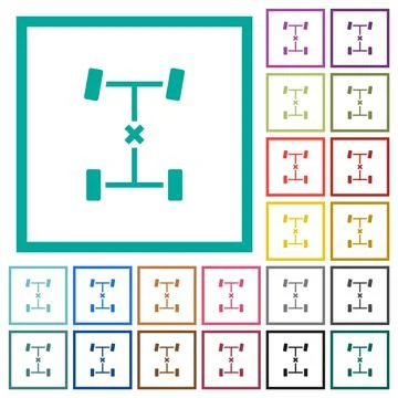 Central differential lock flat color icons with quadrant frames イラスト素材