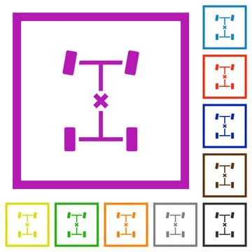 Central differential lock flat framed icons Stock Illustration